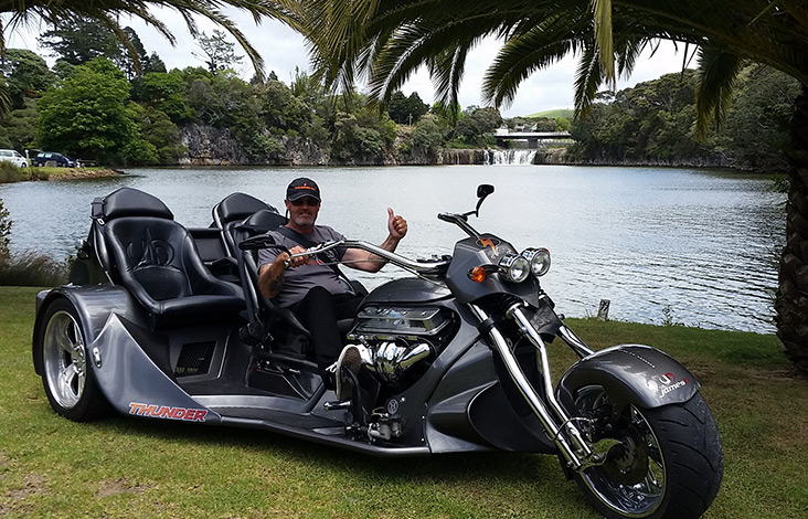 Tour guide on thunder trike in Bay of Islands