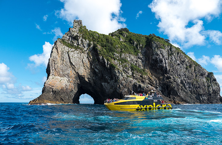 D4 boat at the Hole in the Rock, Bay of islands